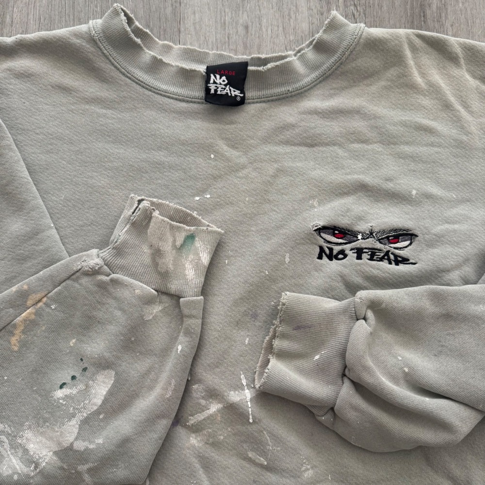 Vintage 90's No Fear Sweatshirt Mens Large Embroidered Logo Distressed Paint